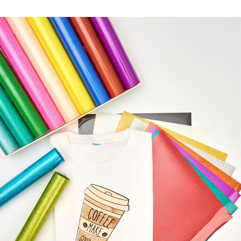 FANSGUAR HTV Glitter Heat Transfer Vinyl 12"x12" Bundle 22 Sheets Iron on for DIY Design Shirts Gifts (Assorted 22 Colors) - Image 5